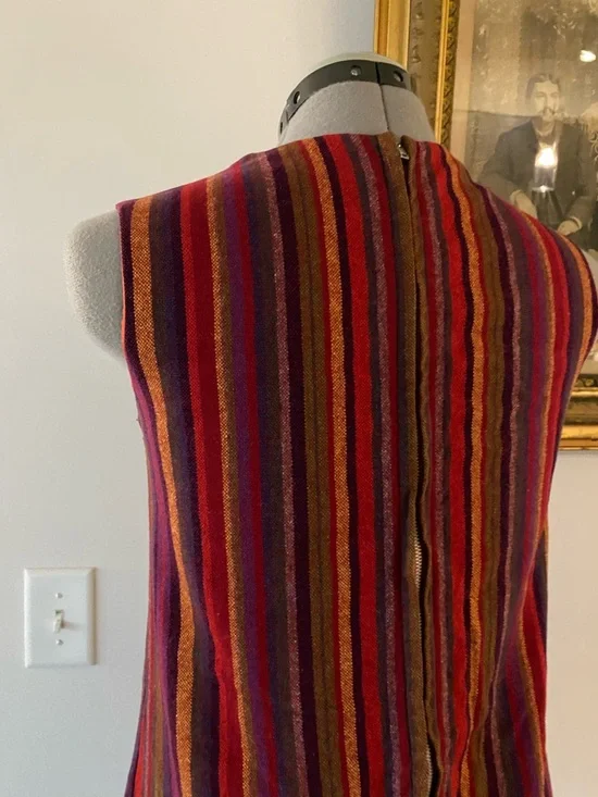1960s Vintage Multicolor Striped Sleeveless Mini Dress - Red, Purple, Orange - Picture 3 of 7